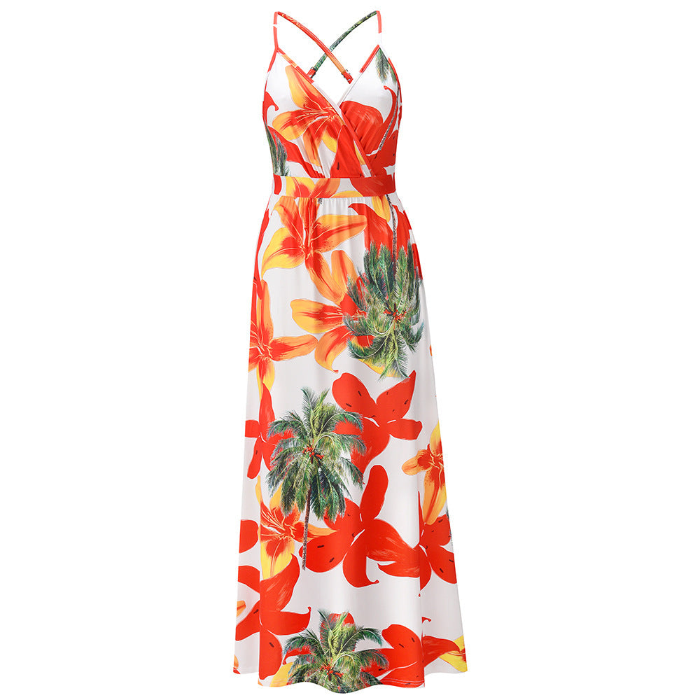 3D Printed Spaghetti Strap Long Dress