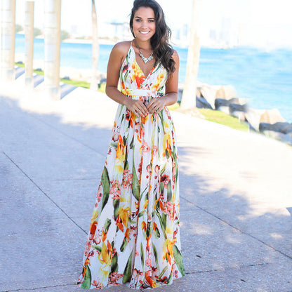 3D Printed Spaghetti Strap Long Dress