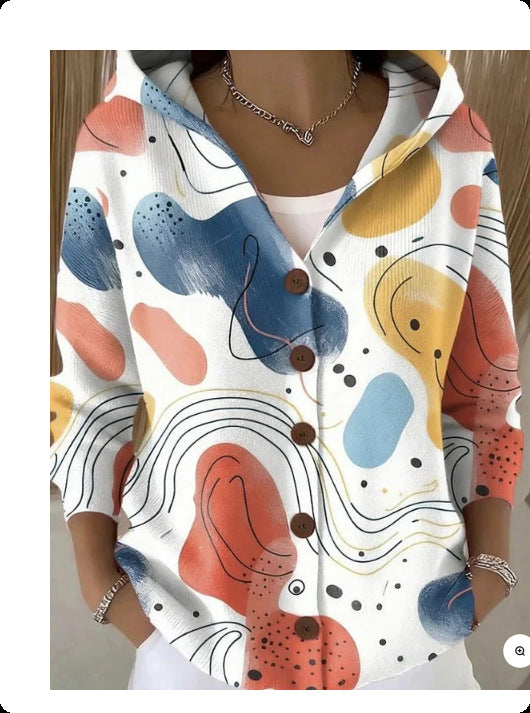 3D Printed Women's Fashion Hooded Thick-Knit Sweatshirt