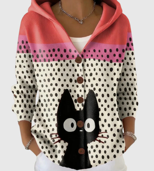 3D Printed Women's Fashion Hooded Thick-Knit Sweatshirt