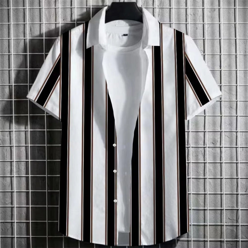 Color Simple Striped Men’s 3D Printing Short Sleeve T-Shirt
