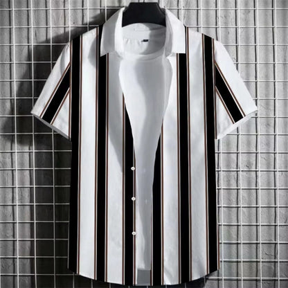 Color Simple Striped Men’s 3D Printing Short Sleeve T-Shirt