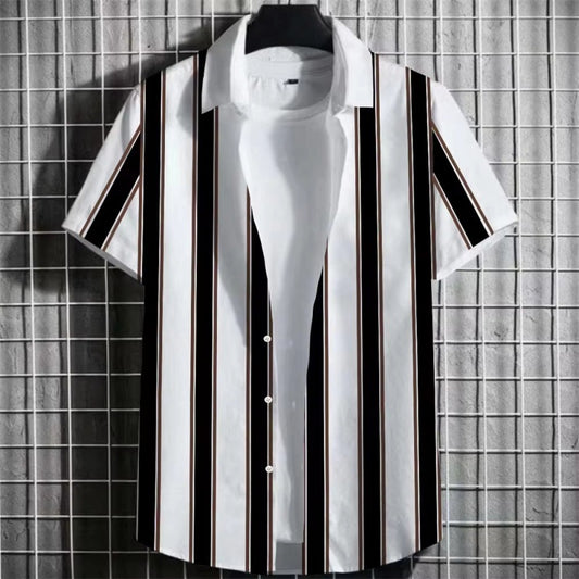 Color Simple Striped Men’s 3D Printing Short Sleeve T-Shirt