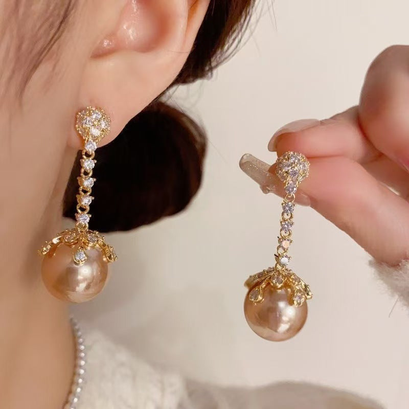 Champagne Pearl Elegant Earrings for Women Fashion Jewelry