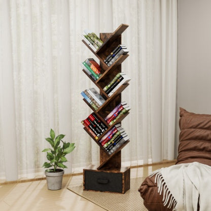 9 Tier Tree Bookshelf with Drawer for Home Office Storage