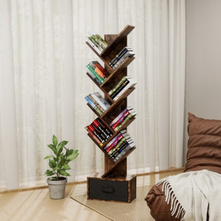 9 Tier Tree Bookshelf with Drawer for Home Office Storage