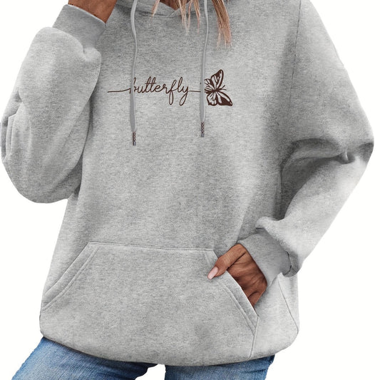 Women’s Casual Hoodie with Drawstring and Butterfly Print