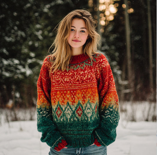 Women’s Printed Crew-Neck Sweatshirt – Cozy Sweater Style Wear