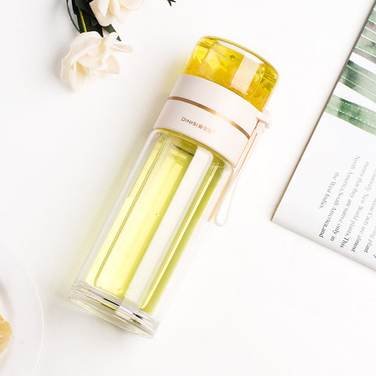 Glass Water Bottle with Tea Infuser Filter Double Wall Design