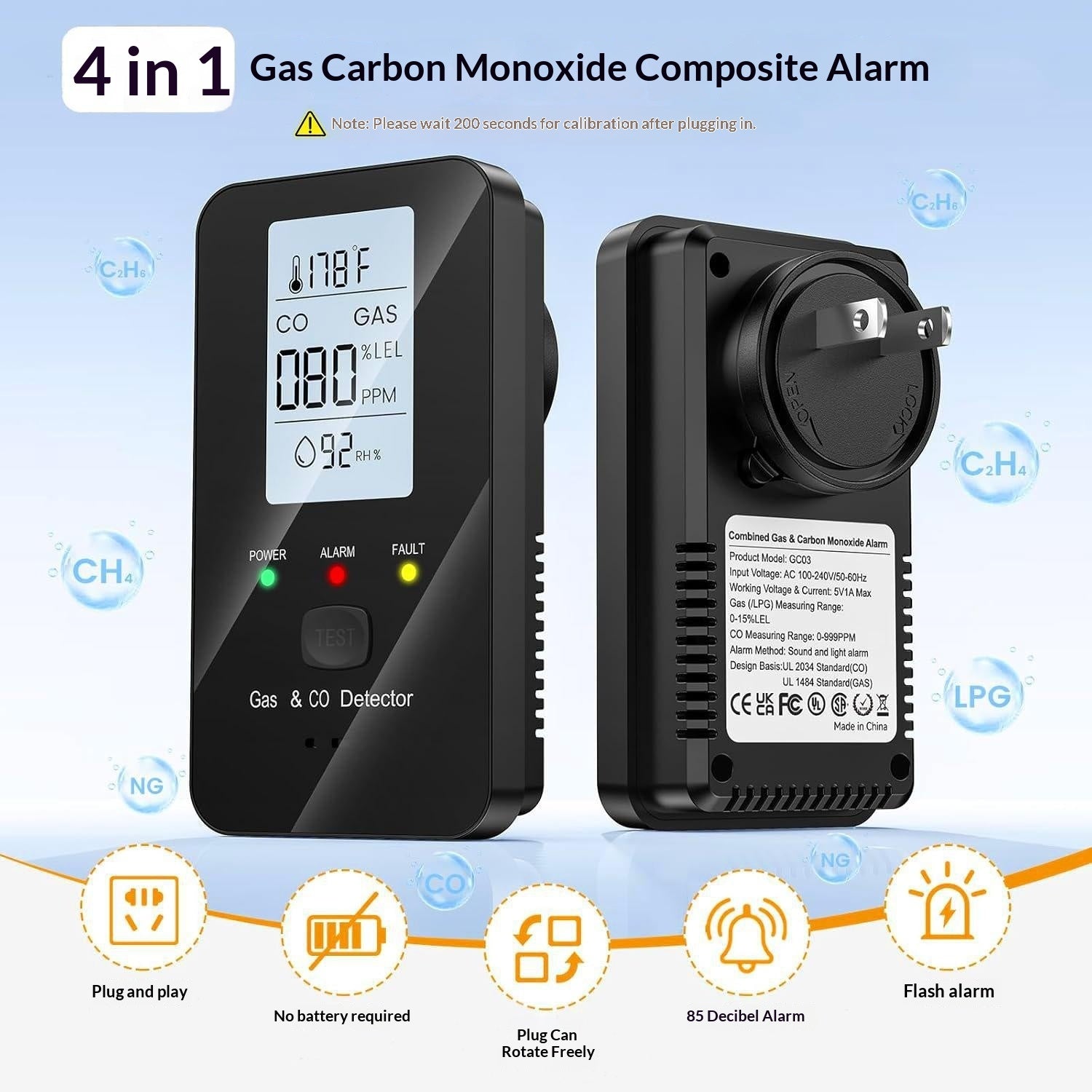 4-in-1 Gas and Carbon Monoxide Alarm with Sensitive Detection Global swanky 1