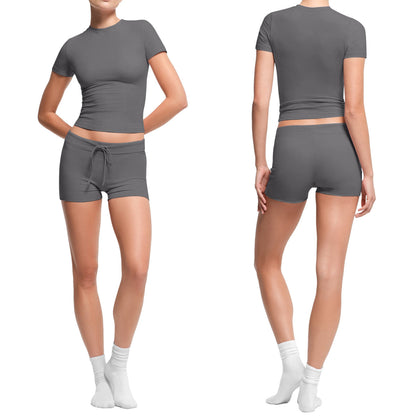 Buy Women’s Form-Fitting Short-Sleeve Set with Classic Crew Neck