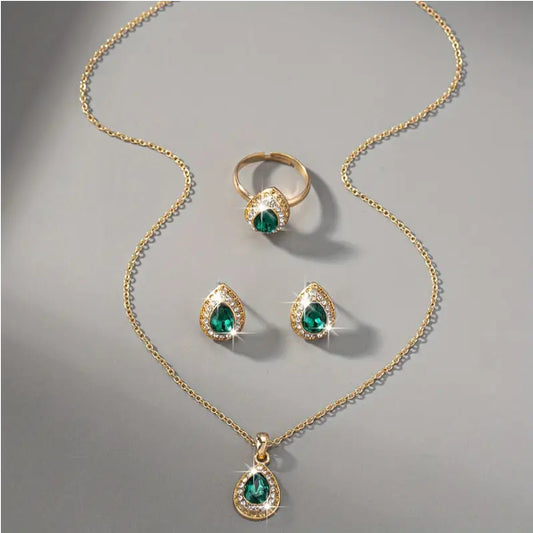 Women’s Gem Jewelry Set – Necklace, Earrings, Ring & Bracelet