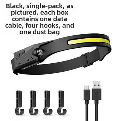 USB Rechargeable Sensor Headlamp for Hiking and Work Tasks
