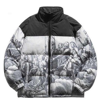 Hip Hop Oversized Padded Parka Men’s Harajuku Gradient Cartoon