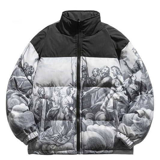 Hip Hop Oversized Padded Parka Men’s Harajuku Gradient Cartoon