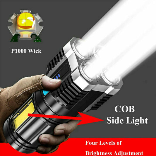 Powerful Quad-Core LED Torch USB Rechargeable for Camping
