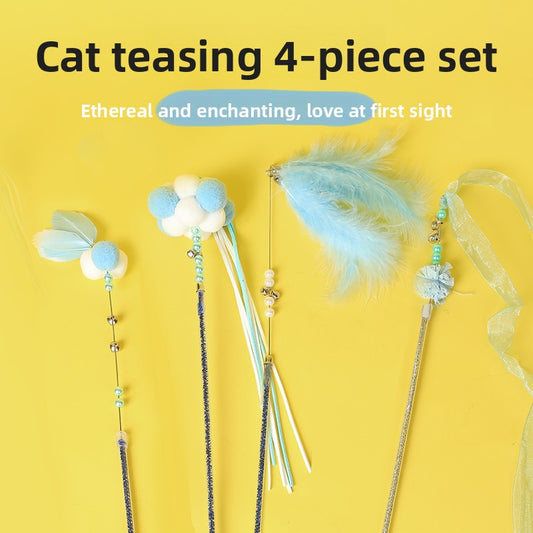 Feather Bell Cat Wand Toys for Hunting and Fun Exercise
