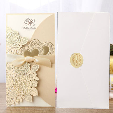 Chinese Style Wedding Invitation Vertical Ribbon Design Cards