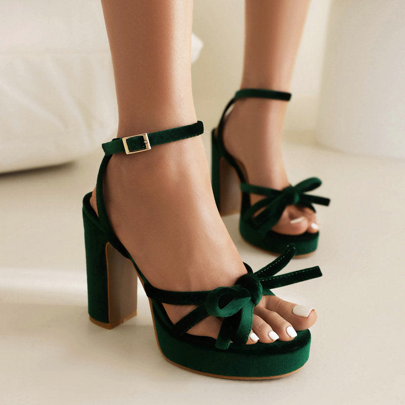 Buy French-style Open-toe Block-heel Sandals | Bow Strappy Design
