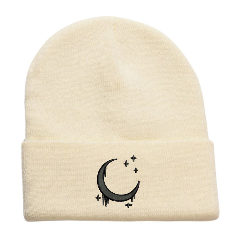 Embroidered Knitted Hat With Moon & Stars – Autumn Winter