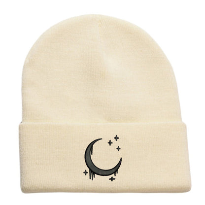 Embroidered Knitted Hat With Moon & Stars – Autumn Winter