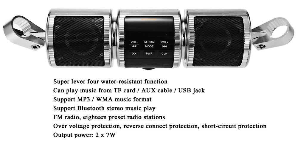 Waterproof Motorbike Bluetooth Stereo Speaker with MP3 Player