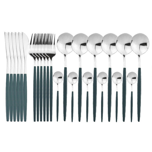 24PCS White Gold Dinnerware Set Stainless Steel Knife Fork