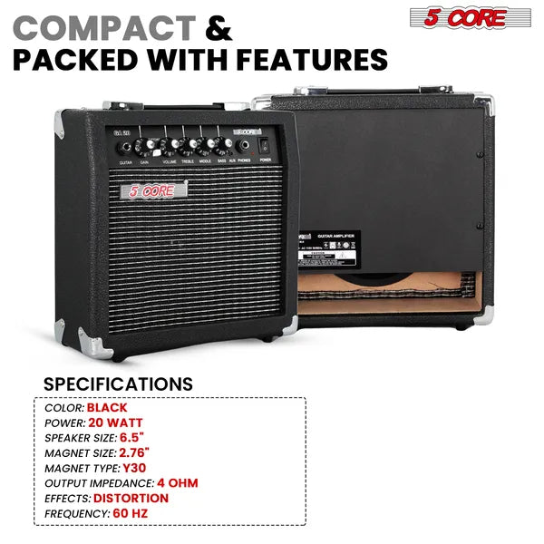 Buy 5 Core 20W Electric Guitar Amp Portable Mini Practice Amplifier