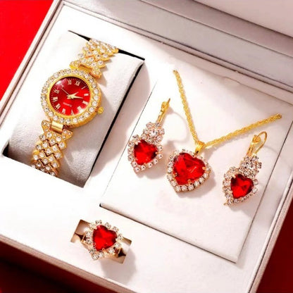 Colorful Crystals Quartz Jewelry Suit with Watch Stylish Set
