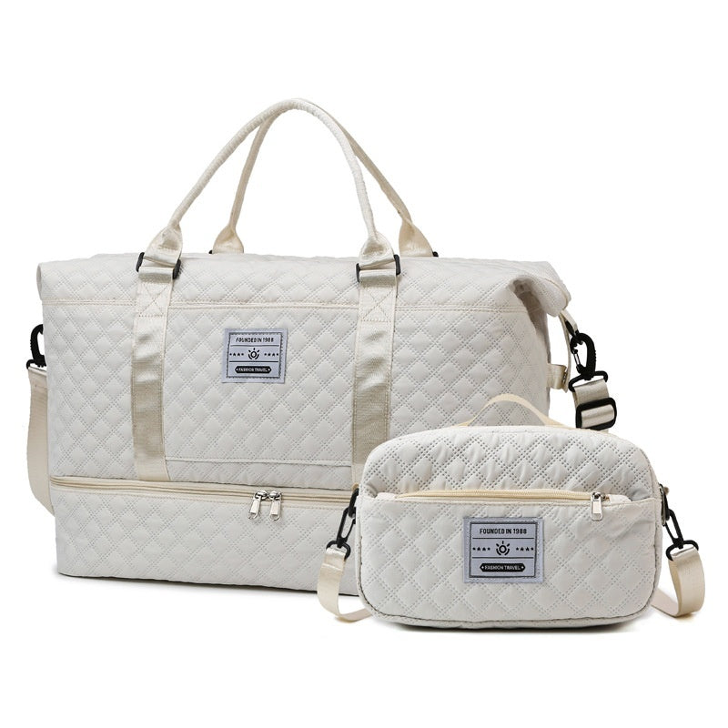 Large Capacity Quilted Embroidered Crossbody Travel Bag