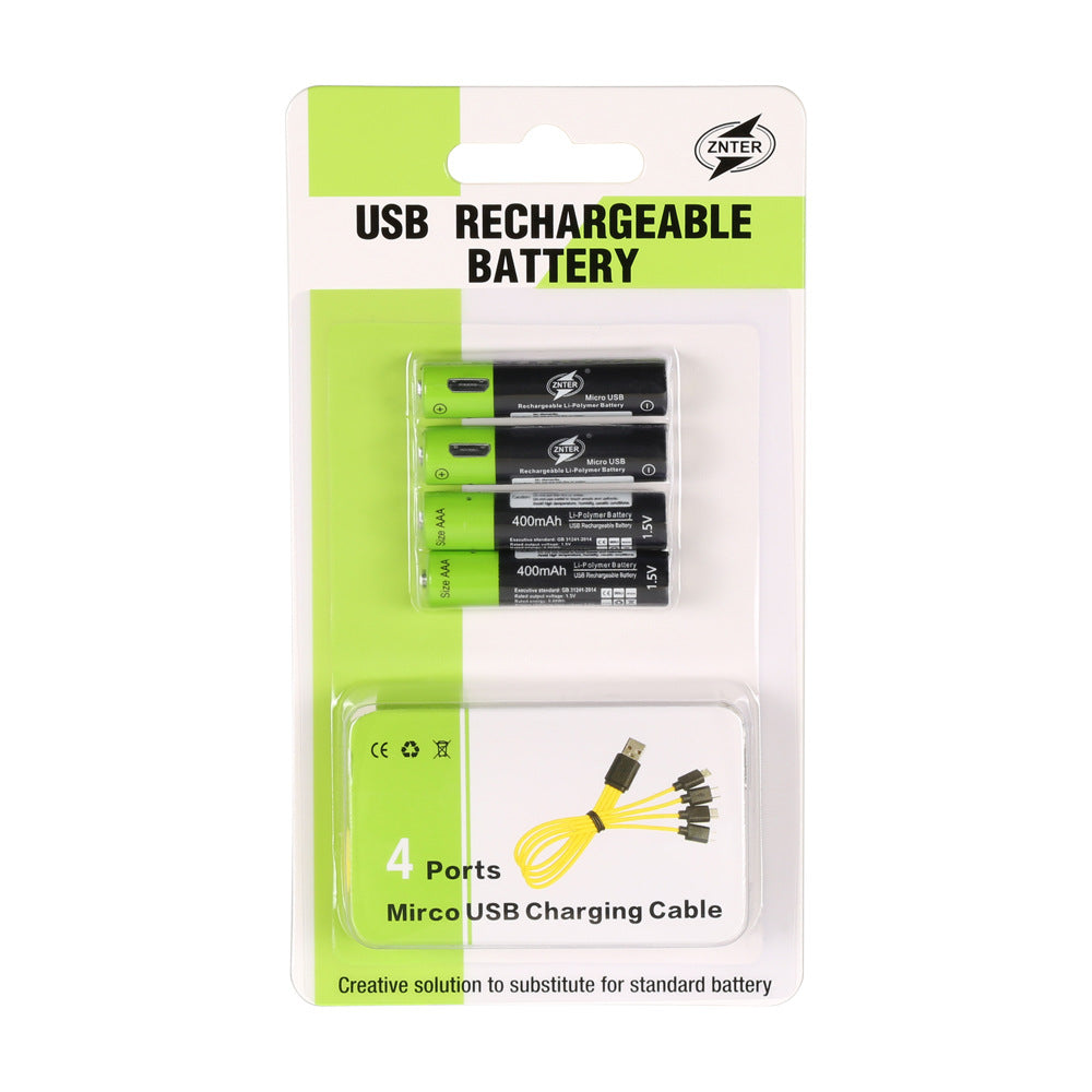 USB Rechargeable Lithium Battery 1.5V Set & Charging Cables