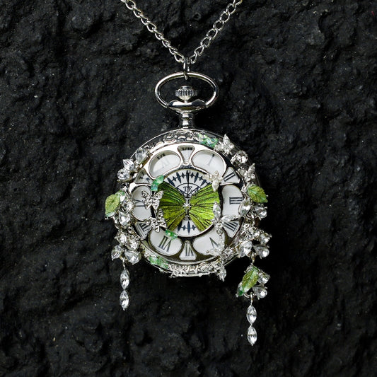 Couples Teal  Green Butterfly Animated Pocket Watch  Romantic