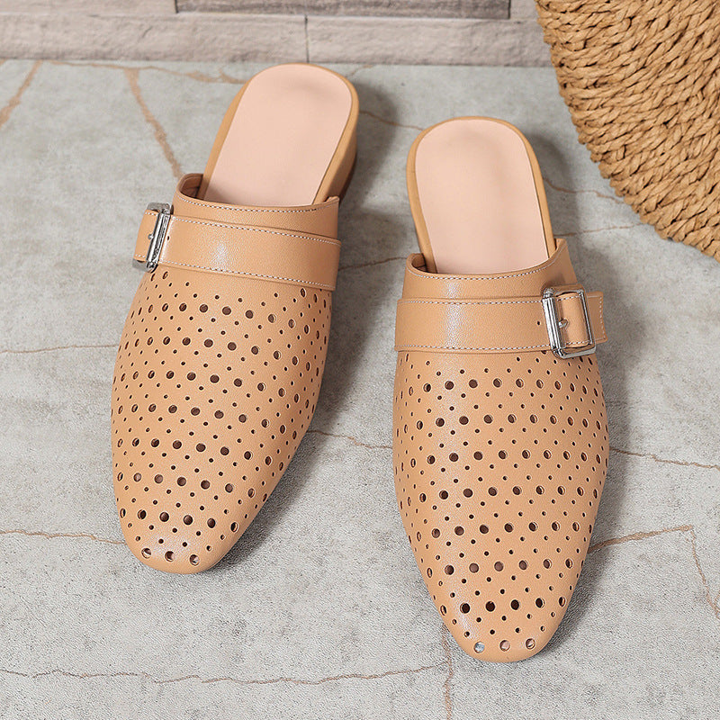 Closed Toe Back Strap Buckle Flat Women's Slippers