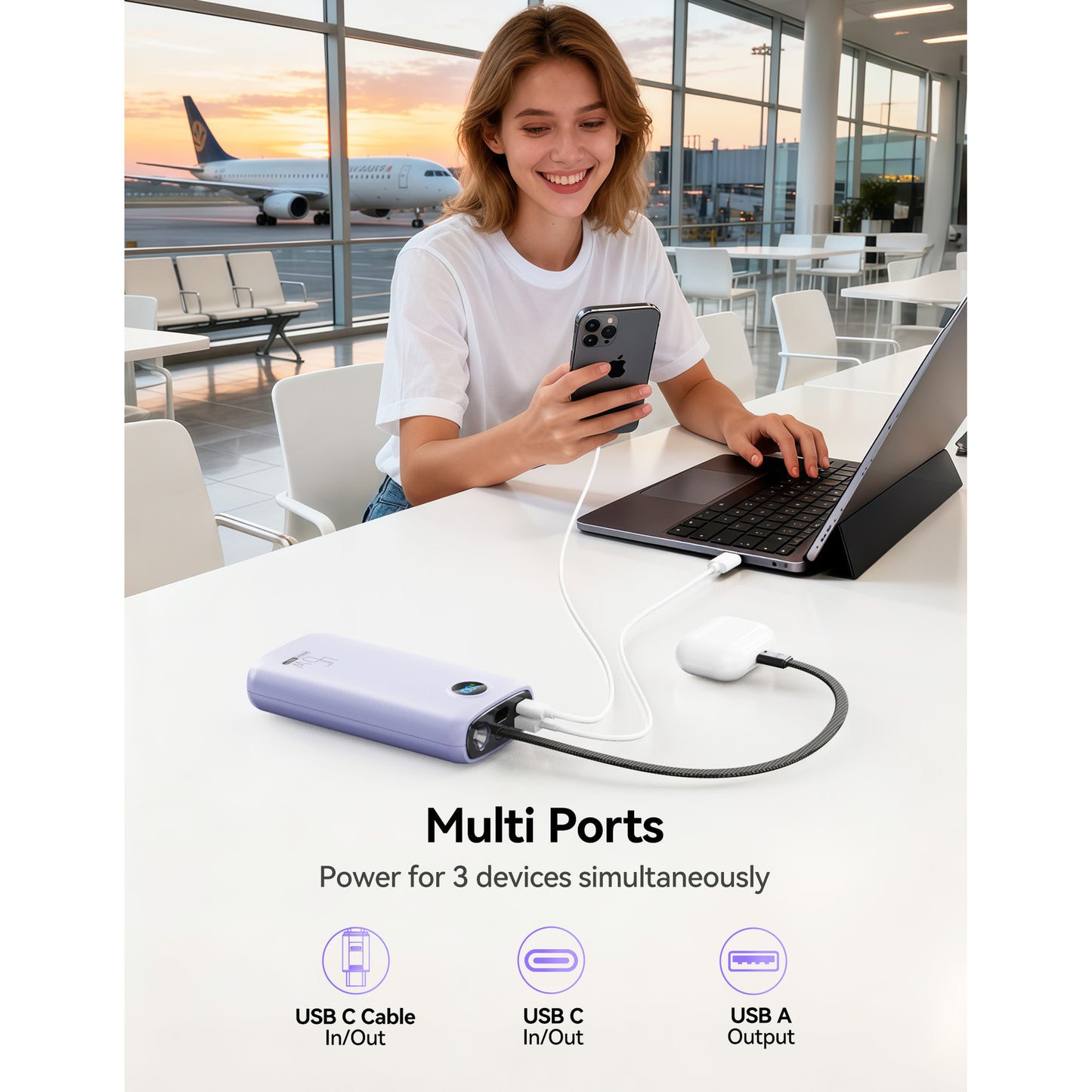 45W Laptop Power Bank with Built-in Cable