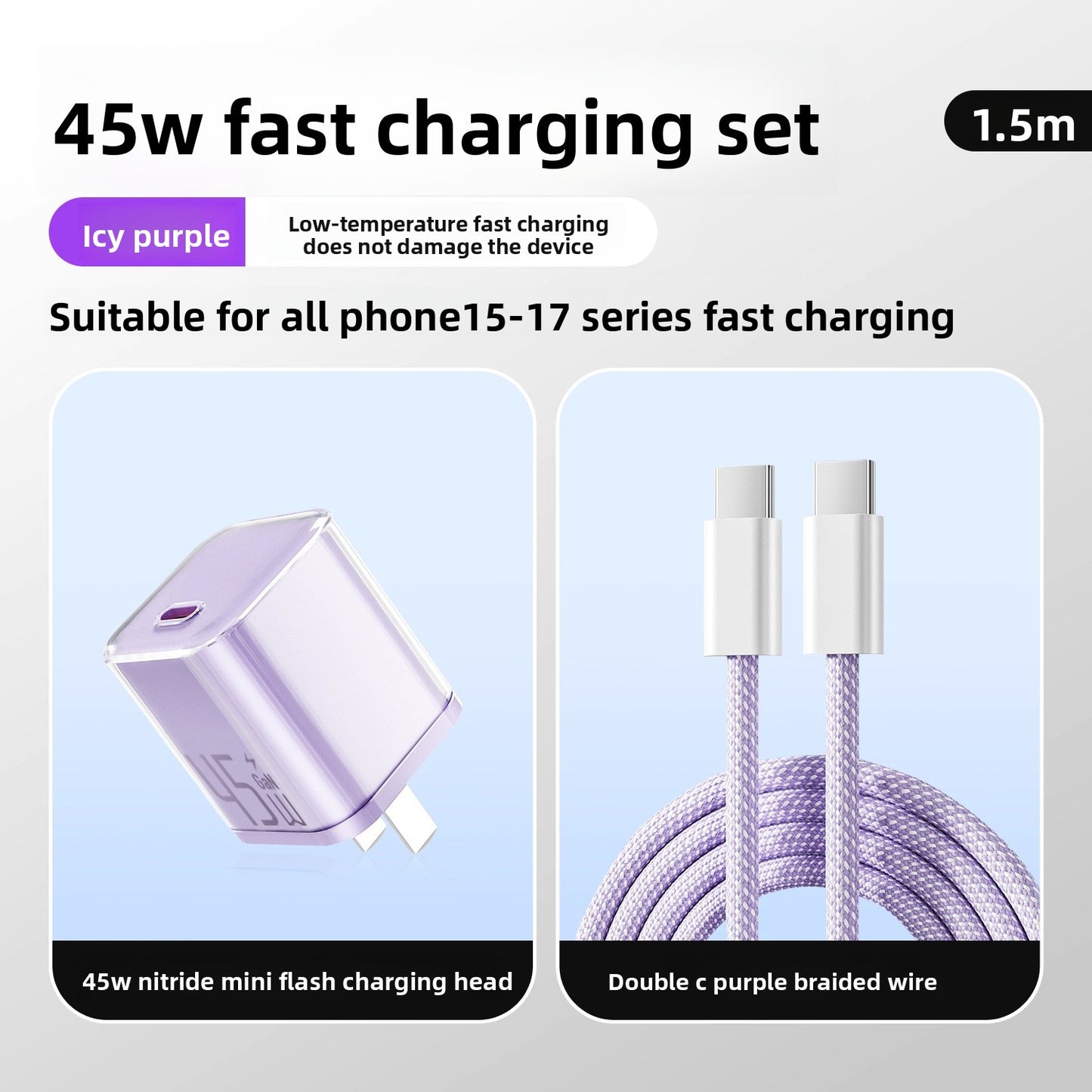 45W PD Fast Charger with Data Cable for iPhone