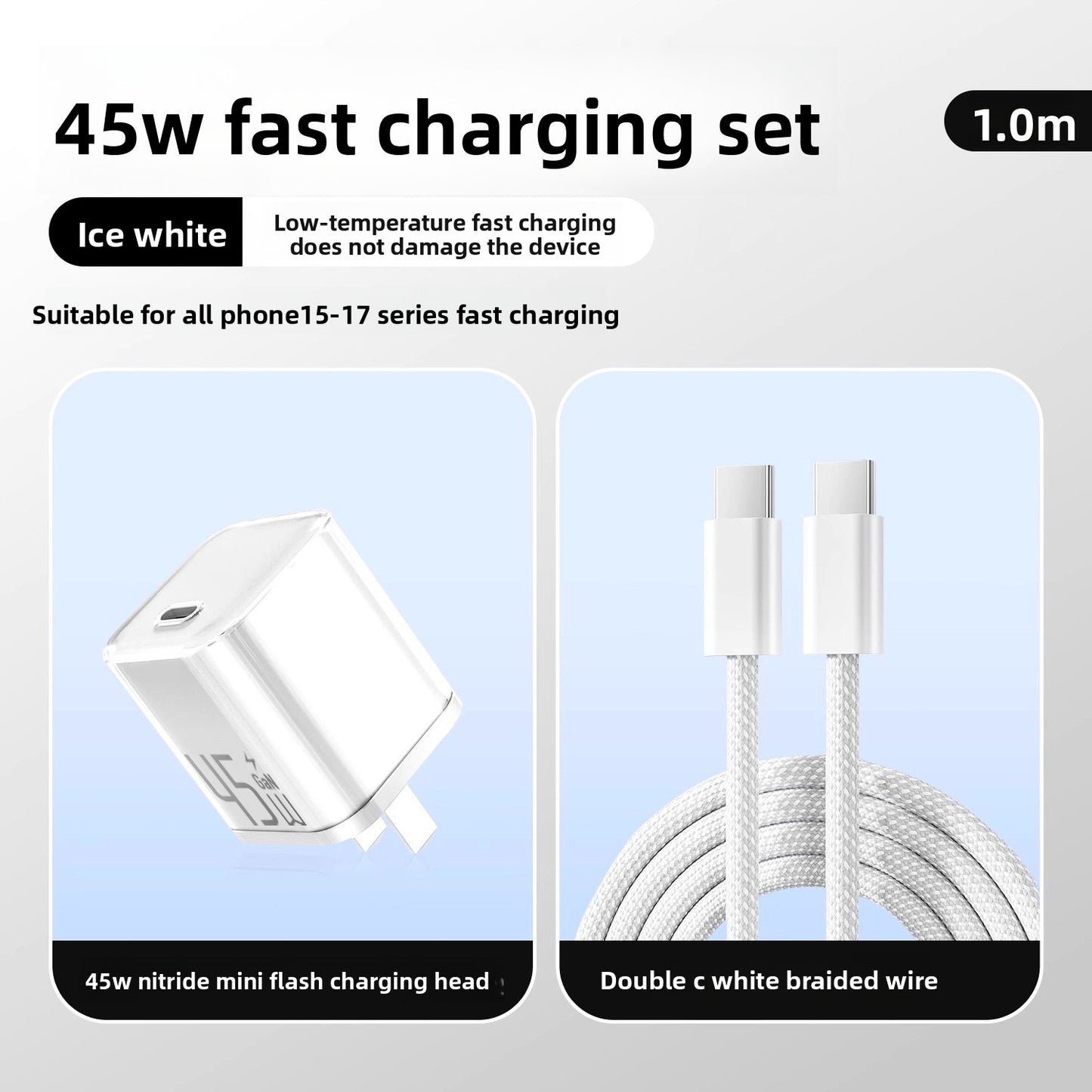 45W PD Fast Charger with Data Cable for iPhone