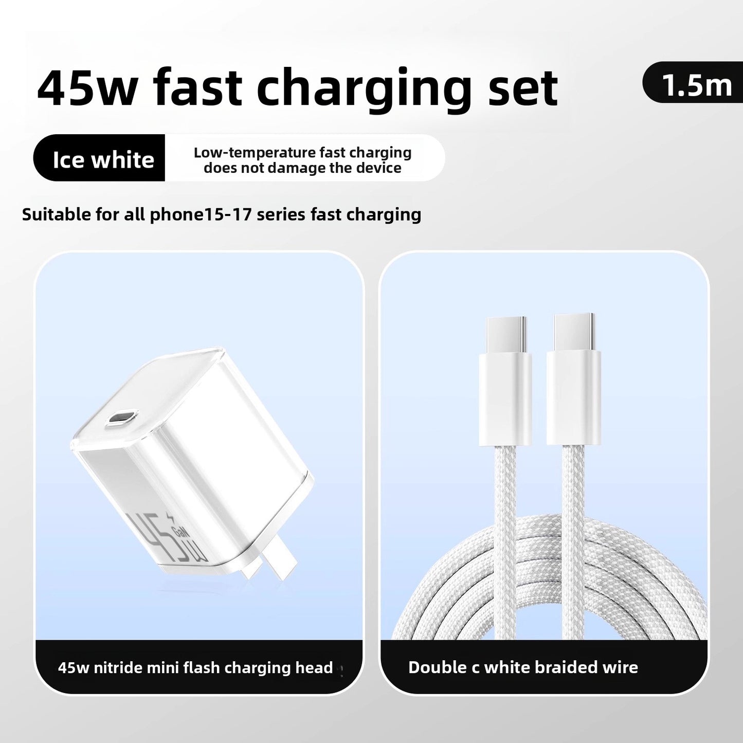 45W PD Fast Charger with Data Cable for iPhone