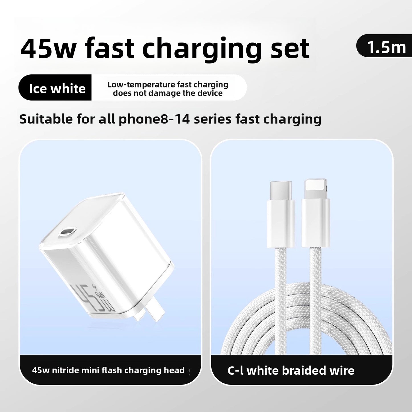 45W PD Fast Charger with Data Cable for iPhone
