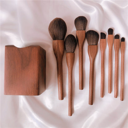 Wood Handle Makeup Brush Set – Blush, Eye, Eyeliner & Foundation