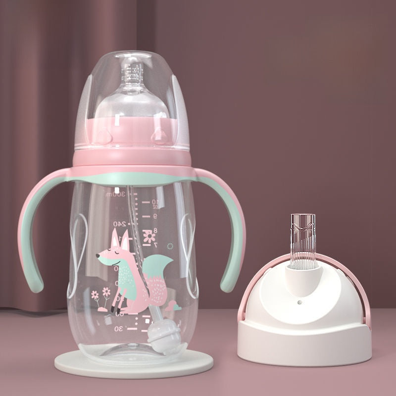Baby Bottle with Straw Handle Wide Mouth for Daily Feeding