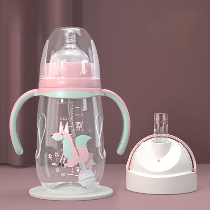 Baby Bottle with Straw Handle Wide Mouth for Daily Feeding