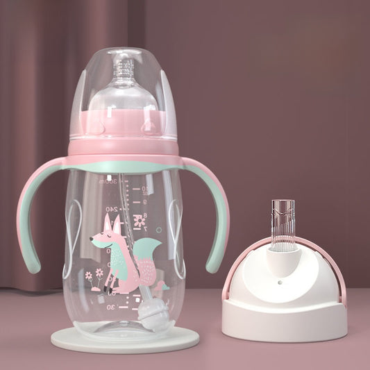 Baby Bottle with Straw Handle Wide Mouth for Daily Feeding
