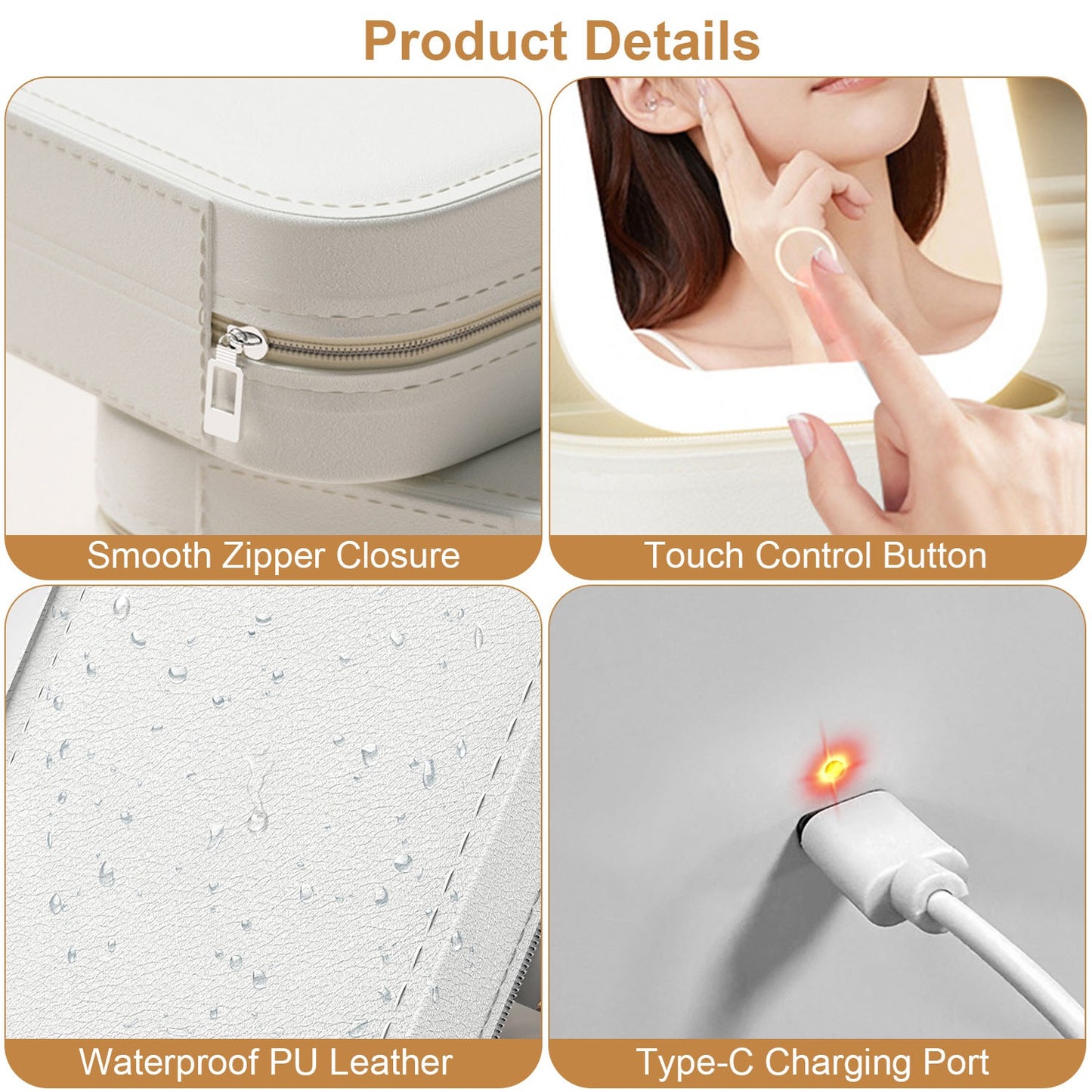 Portable Travel Makeup Bag with LED Mirror, 3 Color Light