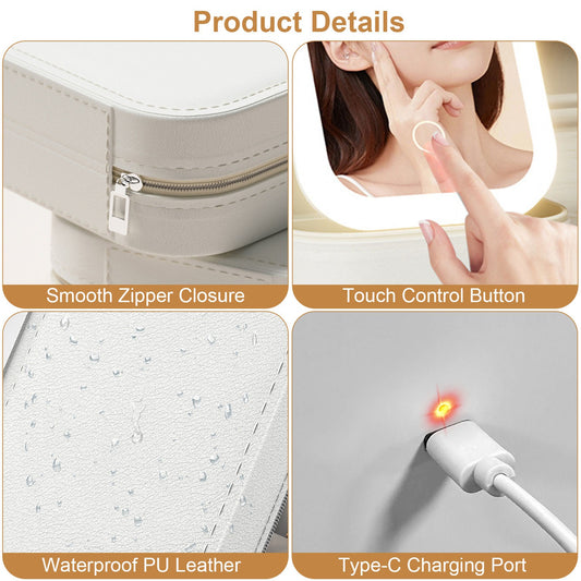 Portable Travel Makeup Bag with LED Mirror, 3 Color Light