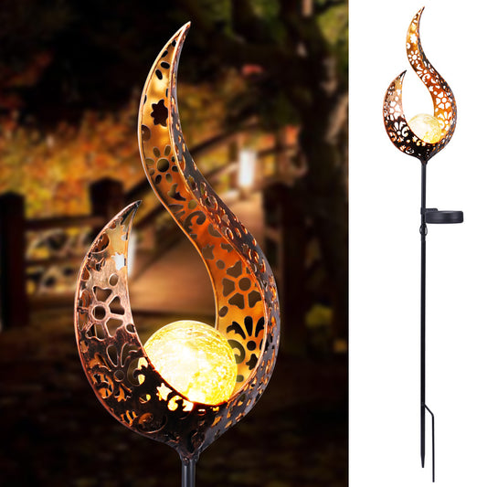 LED Solar Flame Garden Light Metal Waterproof Outdoor Lamp
