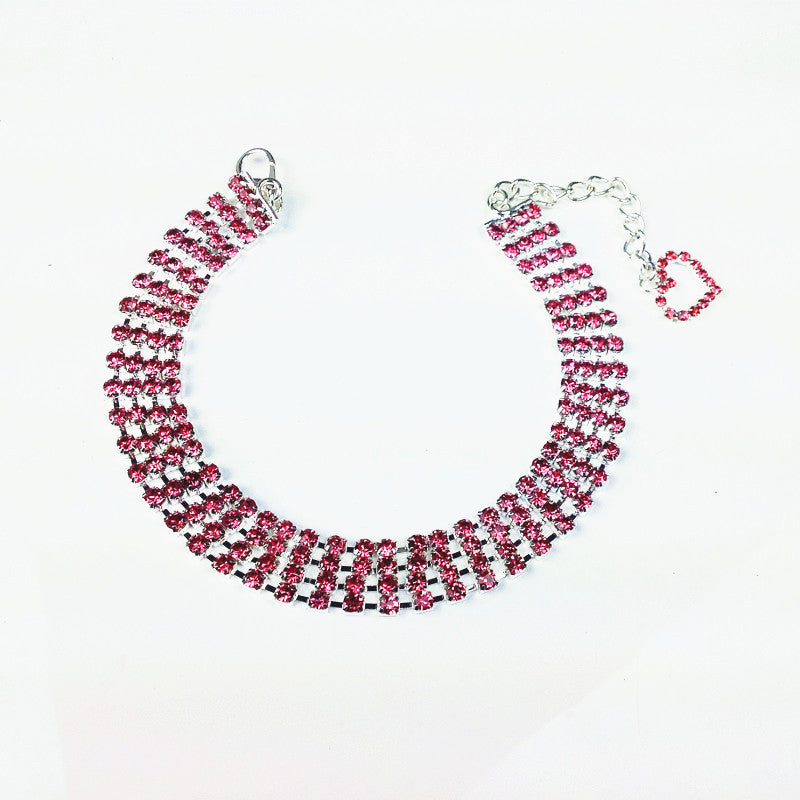 Rhinestone Pet Collar – Four-Row Heart-Shaped Chain for Pets