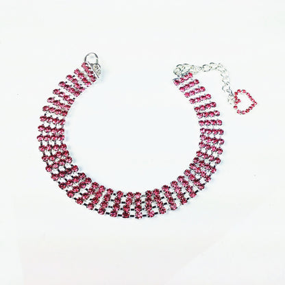 Rhinestone Pet Collar – Four-Row Heart-Shaped Chain for Pets