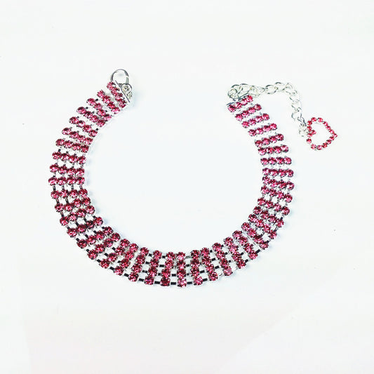Rhinestone Pet Collar – Four-Row Heart-Shaped Chain for Pets