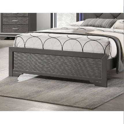 Dark Gray Faux Leather Tufted Queen Headboard Bed with LED