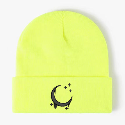 Embroidered Knitted Hat With Moon & Stars – Autumn Winter